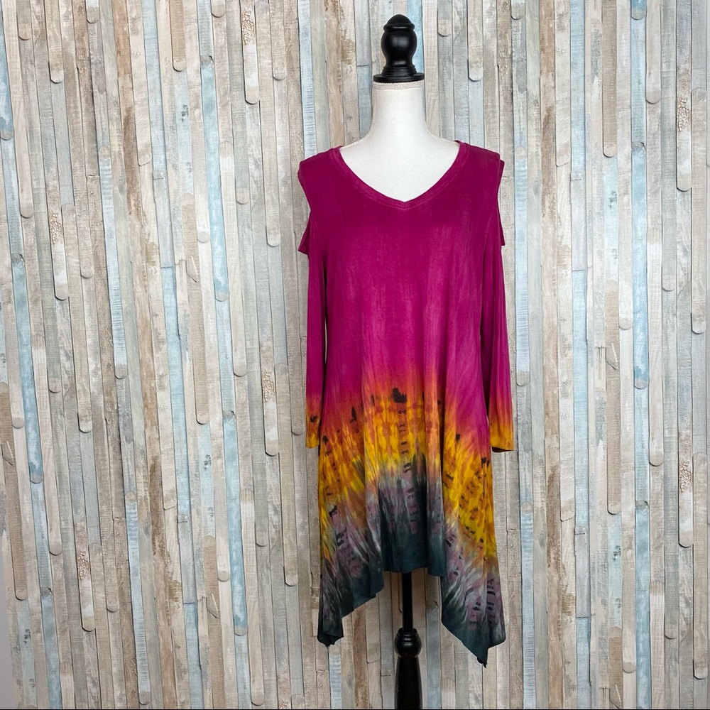 Art Of Cloth M‎ Tie Dye Asymmetric Stretch Jersey Knit Tunic Dress